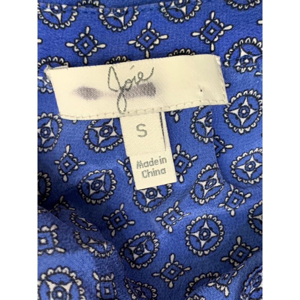 Joie Women's Blue 100% Silk Medallion Print Blouse Split Neck 3/4 Sleeve S - Picture 4 of 9
